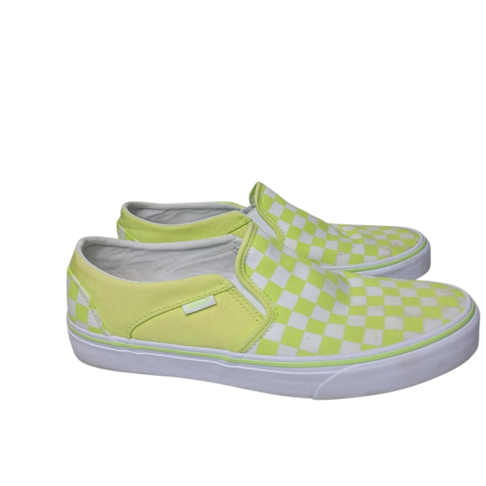 Vans Classic Slip on Checkerboard Lime Green And White Mens 9.5 Womans 11